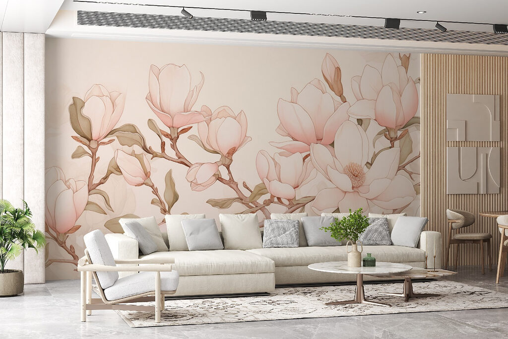 Painting of flowers on a branch