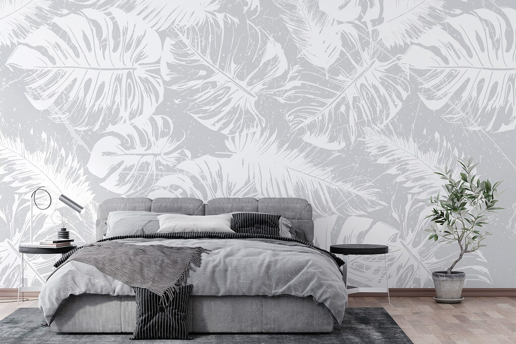 White leaves on a gray background