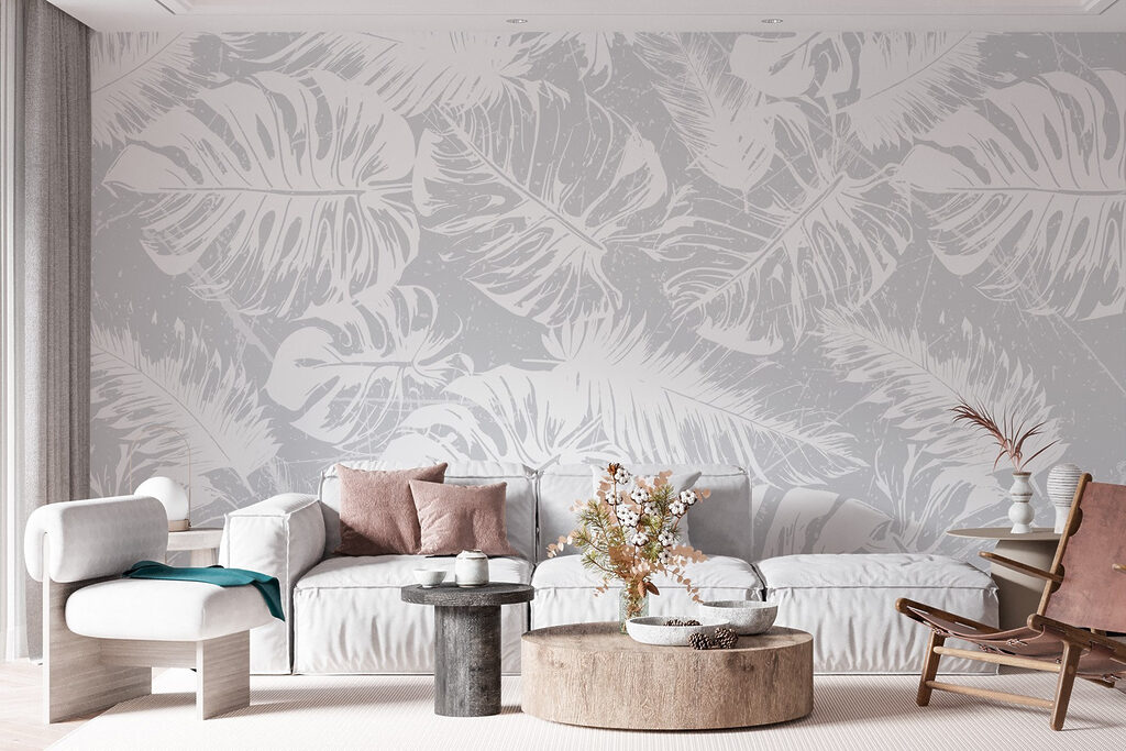 White leaves on a gray background