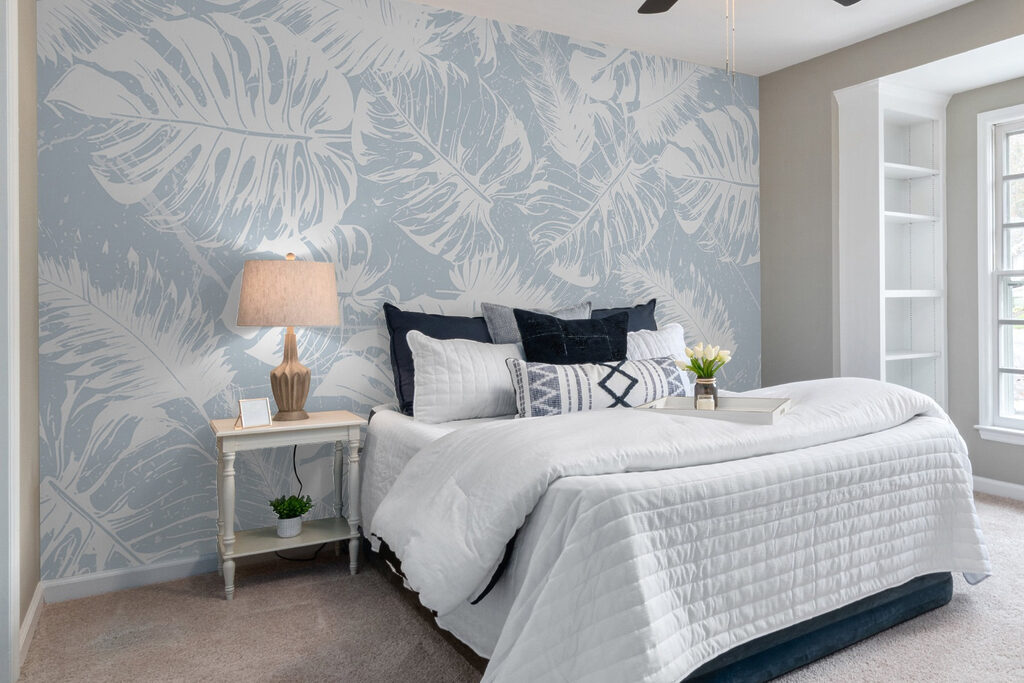 White leaves on a blue background