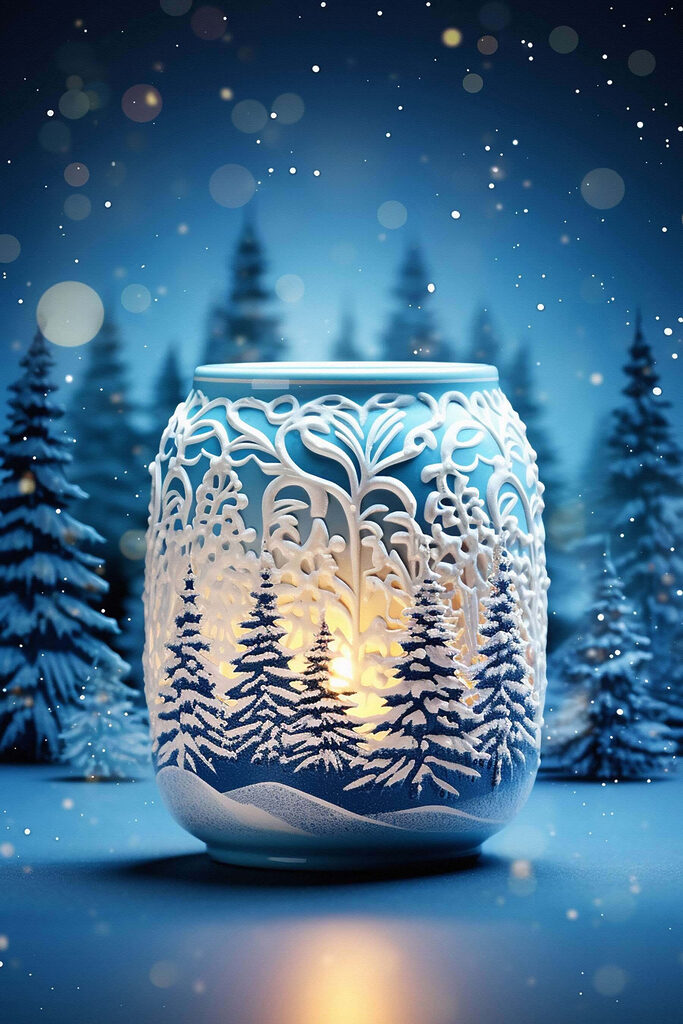 Candle holder with trees in the background