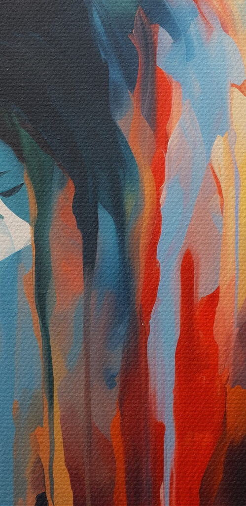 Painting of a woman with colorful paint dripping down her face Painting of a woman with colorful paint dripping down her face