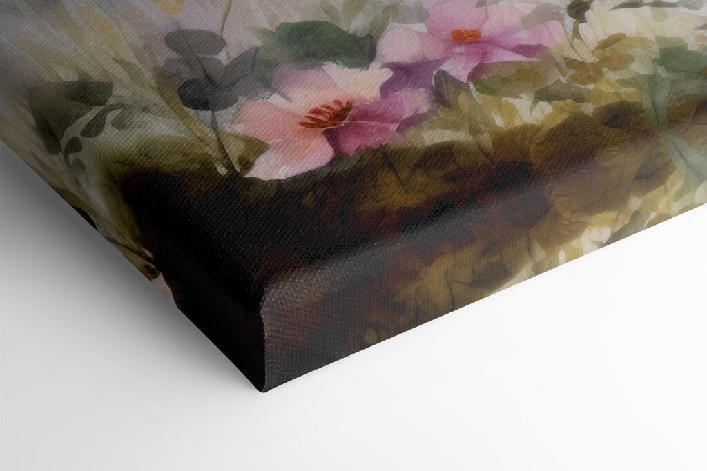 Watercolor painting of a lake with trees and flowers Watercolor painting of a lake with trees and flowers