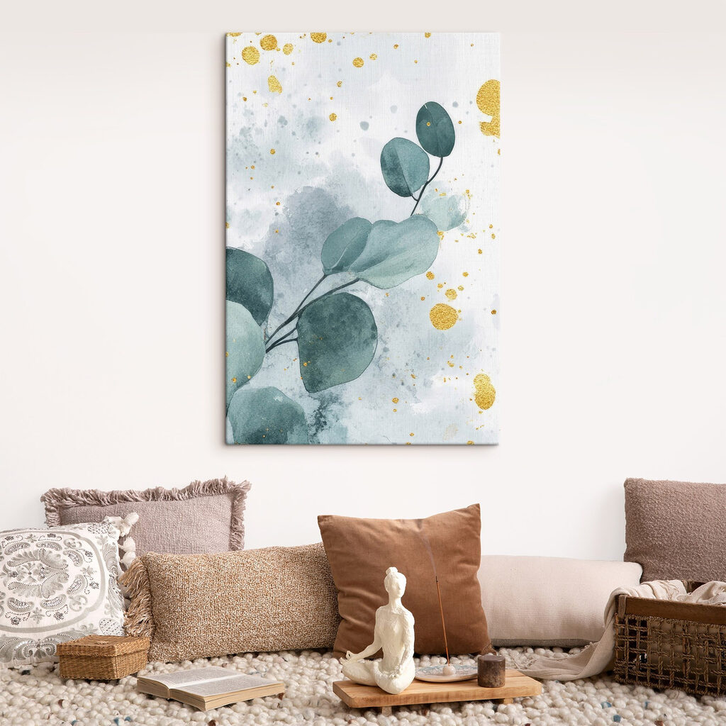 Watercolor painting of a branch with leaves