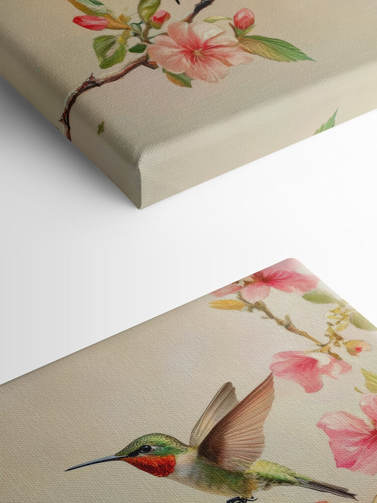 Group of hummingbirds on a branch with flowers Group of hummingbirds on a branch with flowers