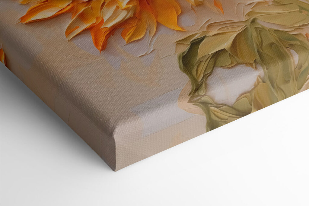 Painting of sunflowers on a white surface