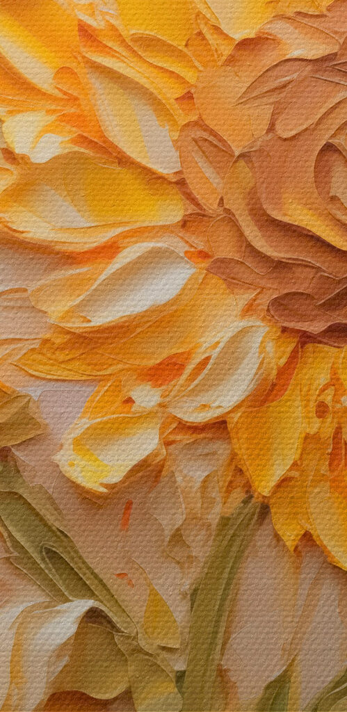 Painting of sunflowers on a white surface