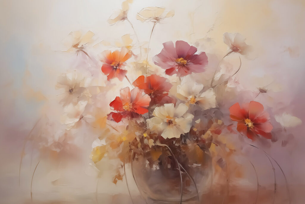 Painting of flowers in a glass vase Painting of flowers in a glass vase