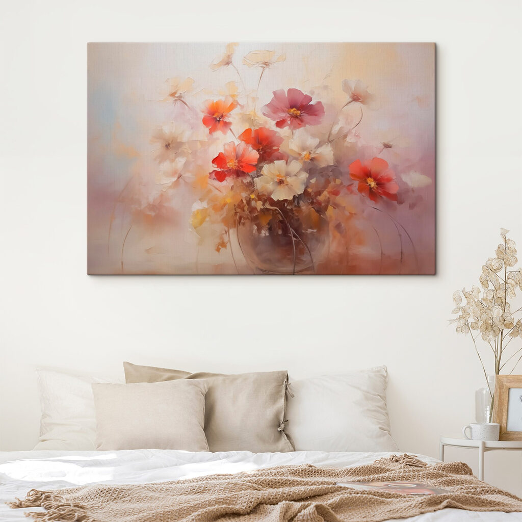 Painting of flowers in a glass vase Painting of flowers in a glass vase