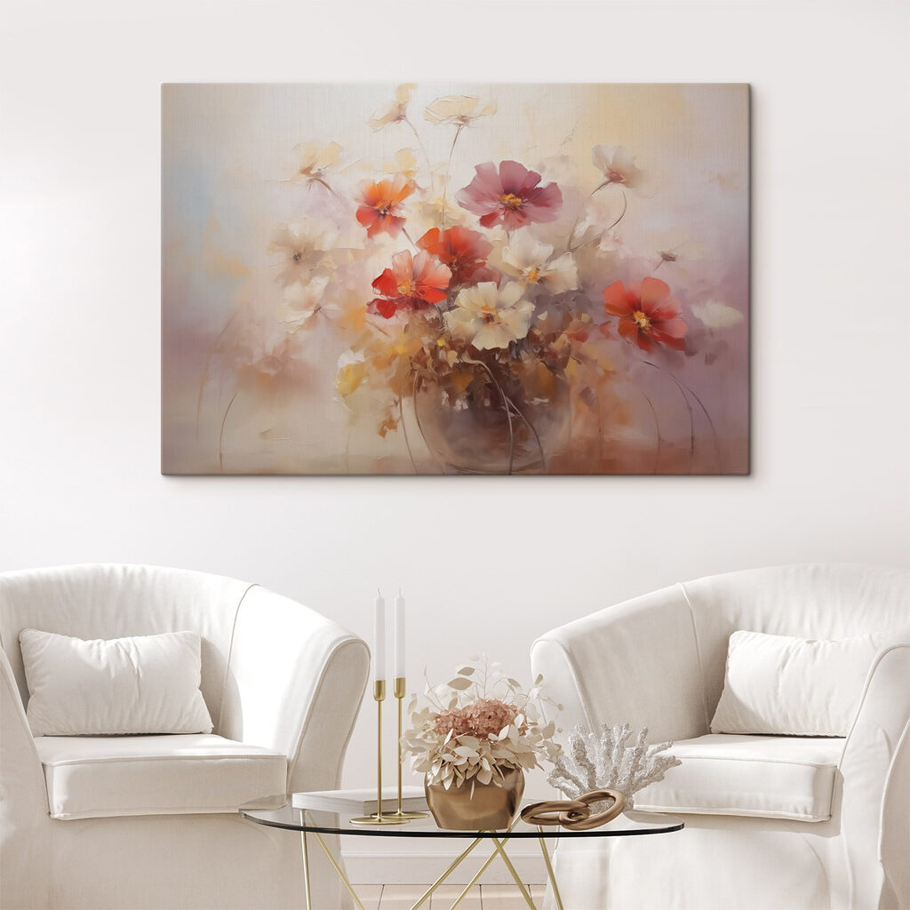 Painting of flowers in a glass vase Painting of flowers in a glass vase