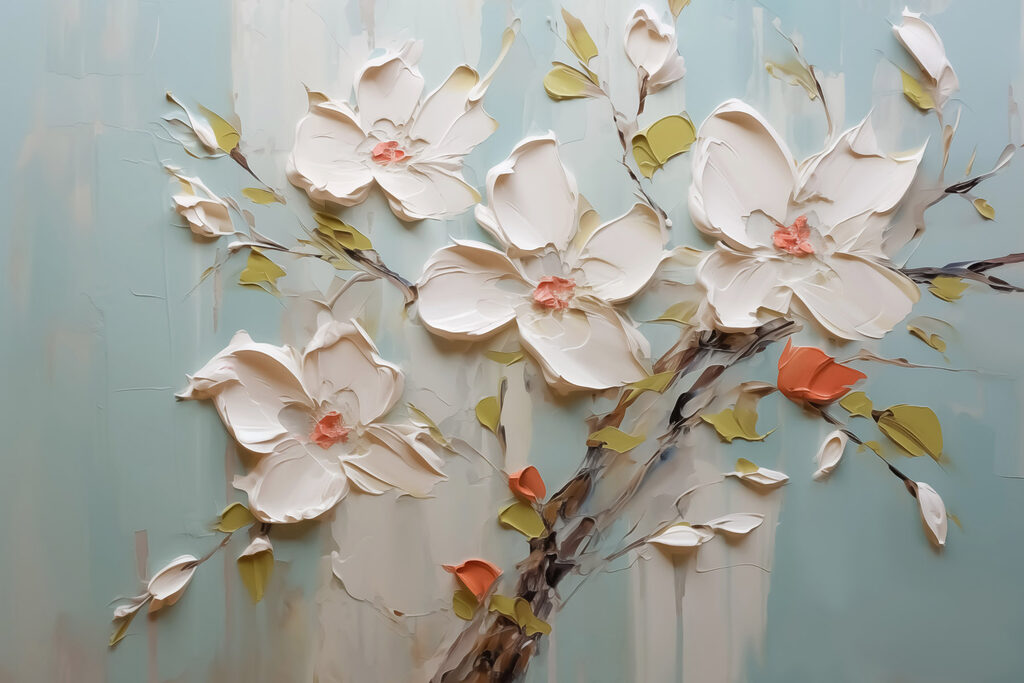 Painting of flowers on a blue background