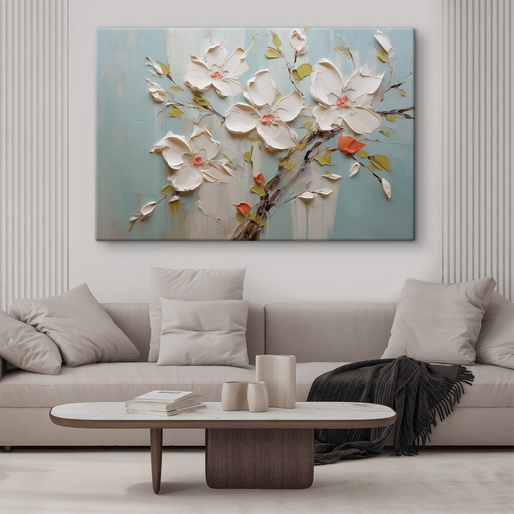 Painting of flowers on a blue background