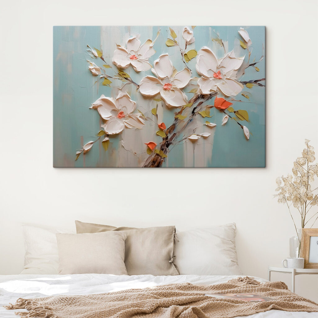 Painting of flowers on a blue background