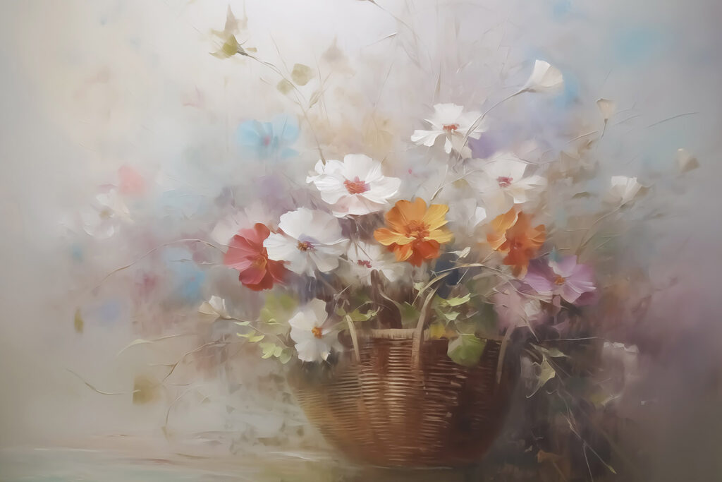 Painting of flowers in a basket Painting of flowers in a basket