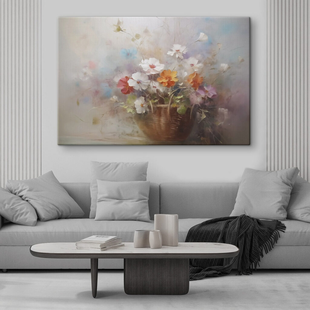 Painting of flowers in a basket Painting of flowers in a basket
