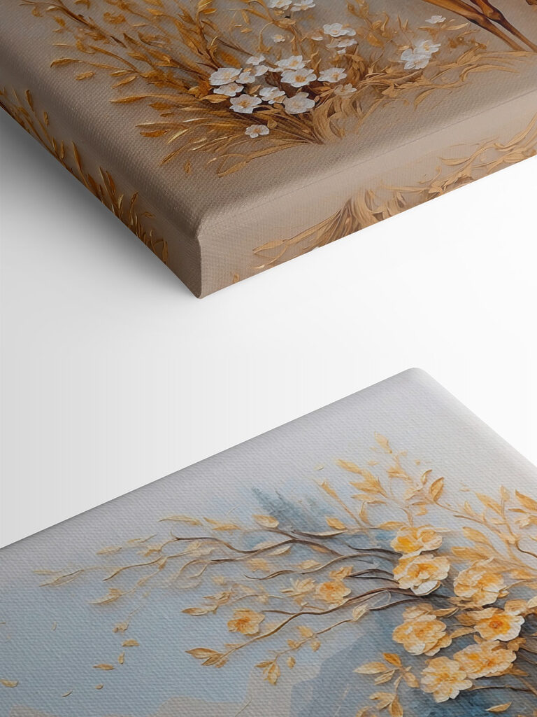 Painting of a deer with flowers and mountains Painting of a deer with flowers and mountains