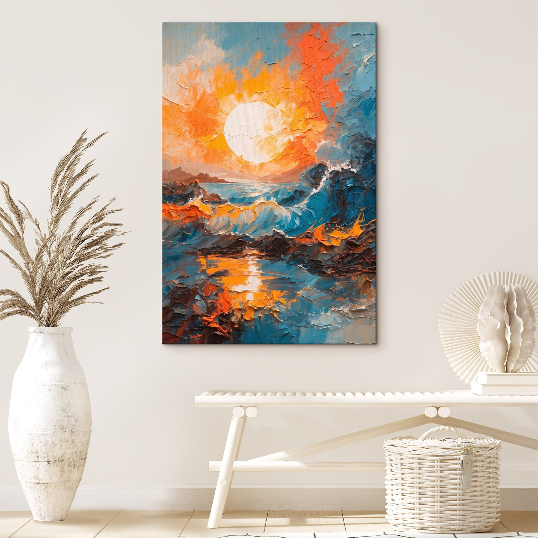 Painting of a sunset over a sea