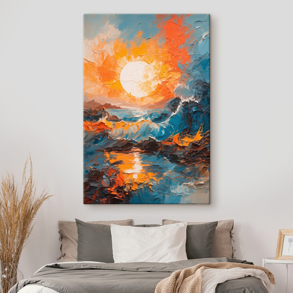 Painting of a sunset over a sea