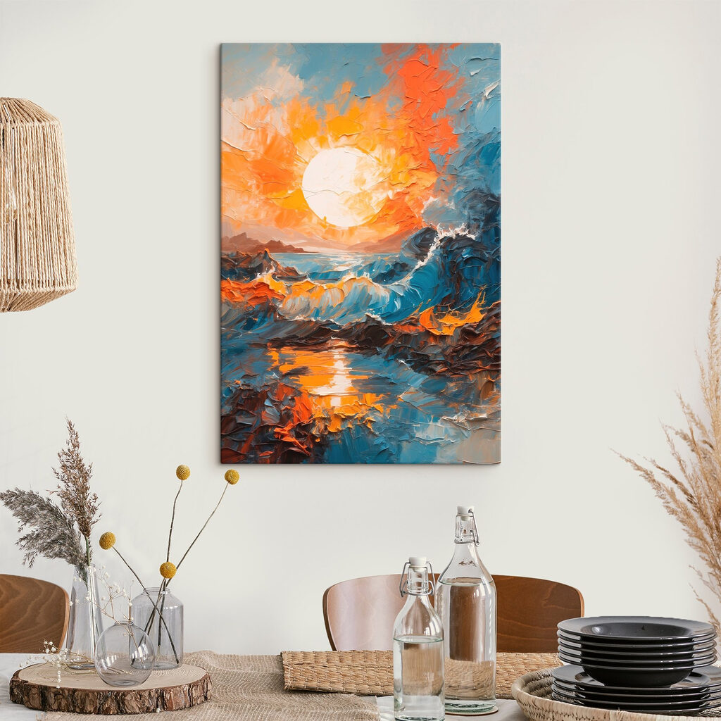 Painting of a sunset over a sea