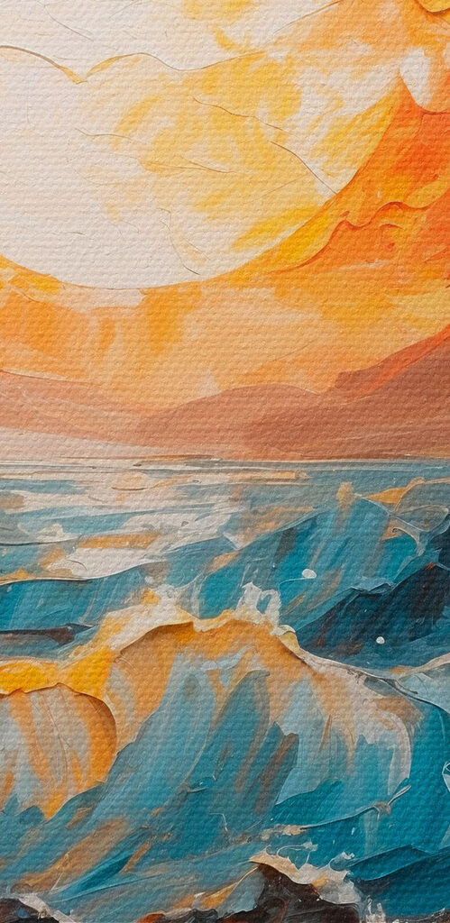 Painting of a sunset over a sea