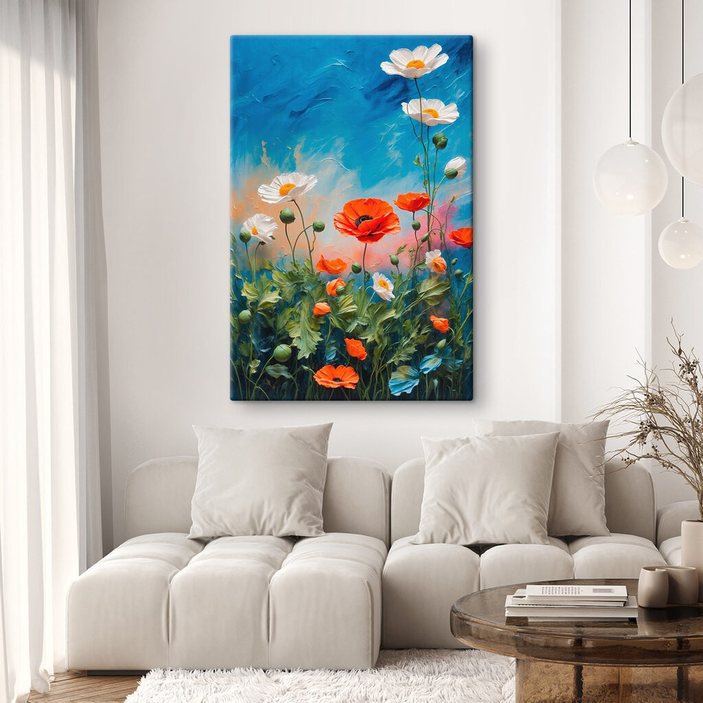 Painting of flowers on a blue background