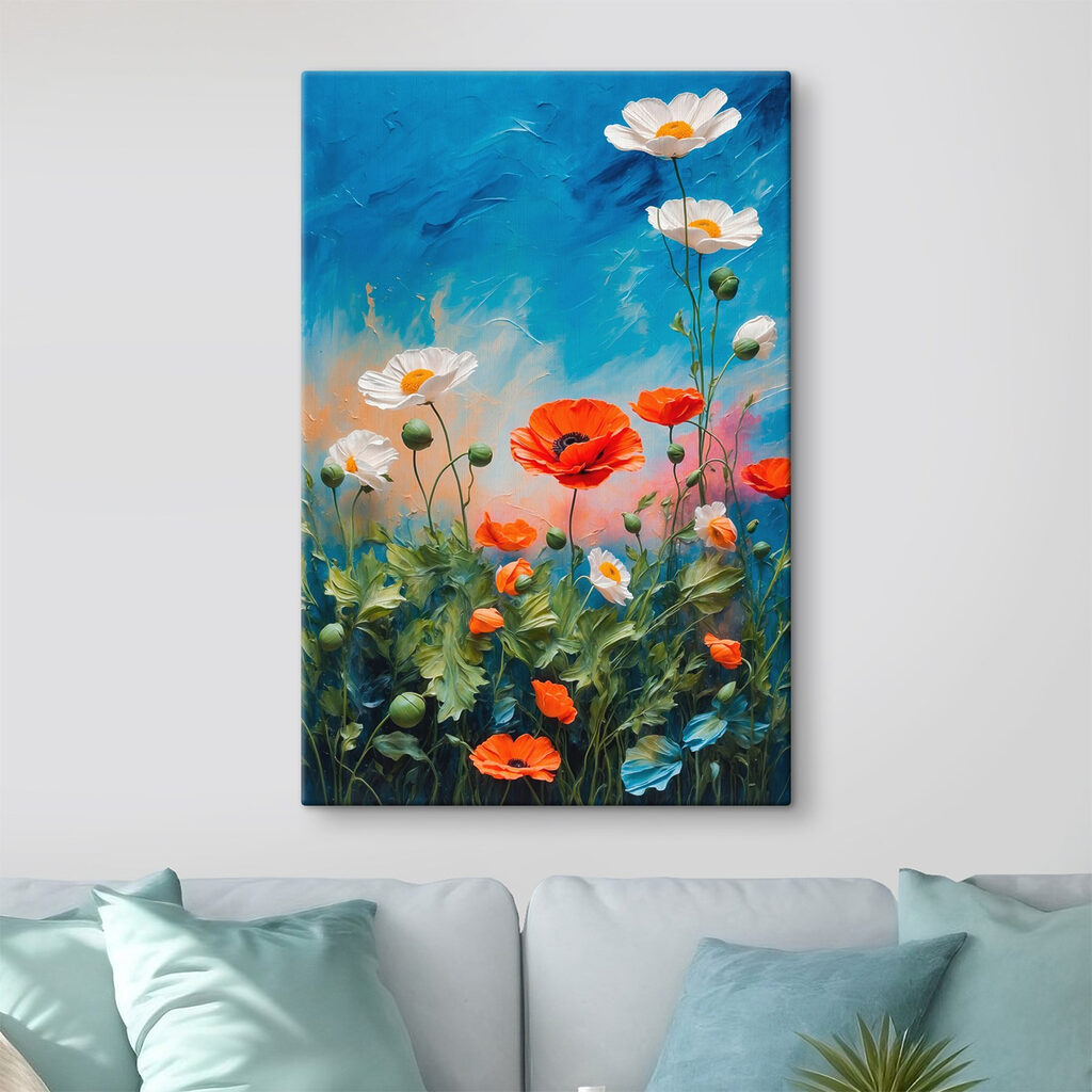 Painting of flowers on a blue background