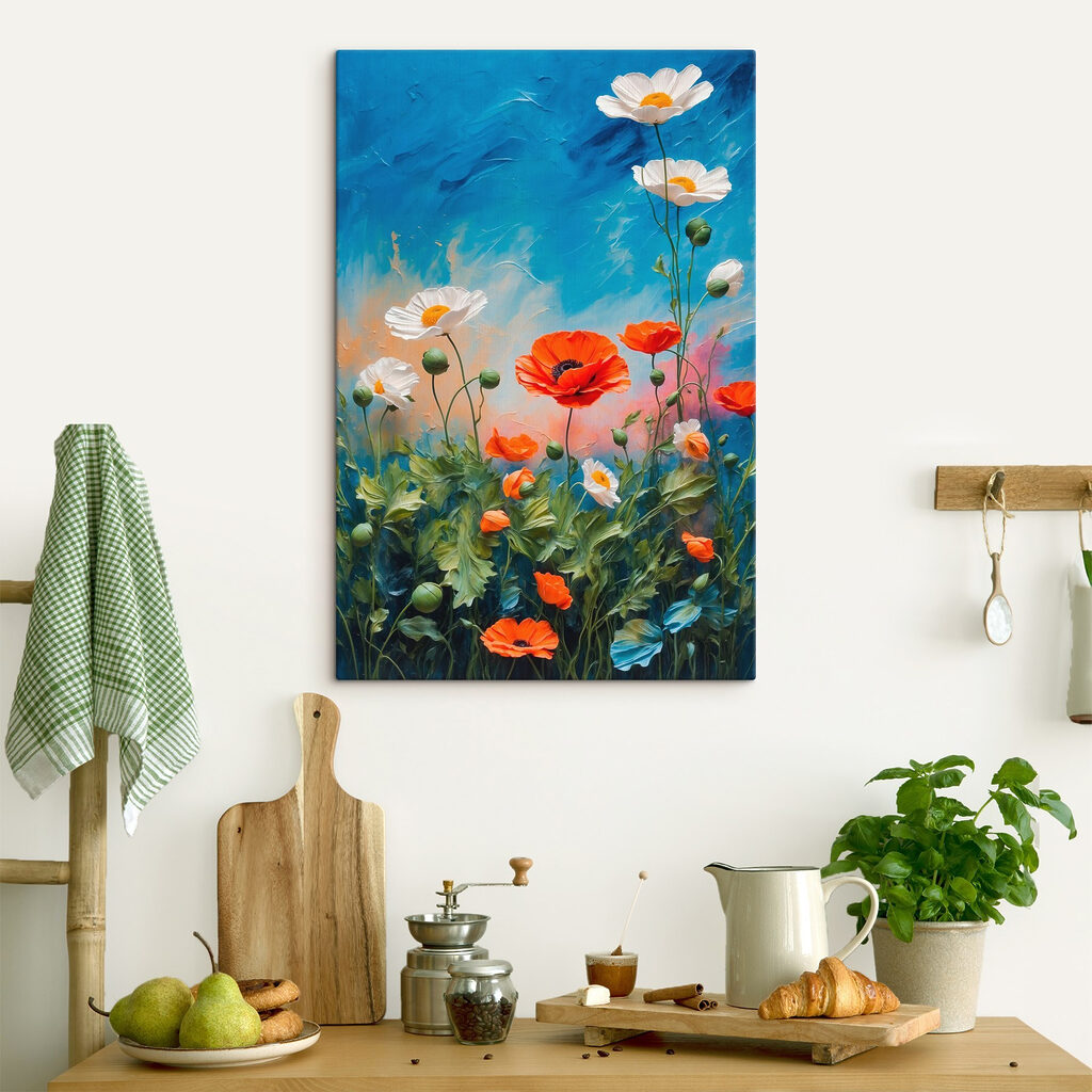 Painting of flowers on a blue background
