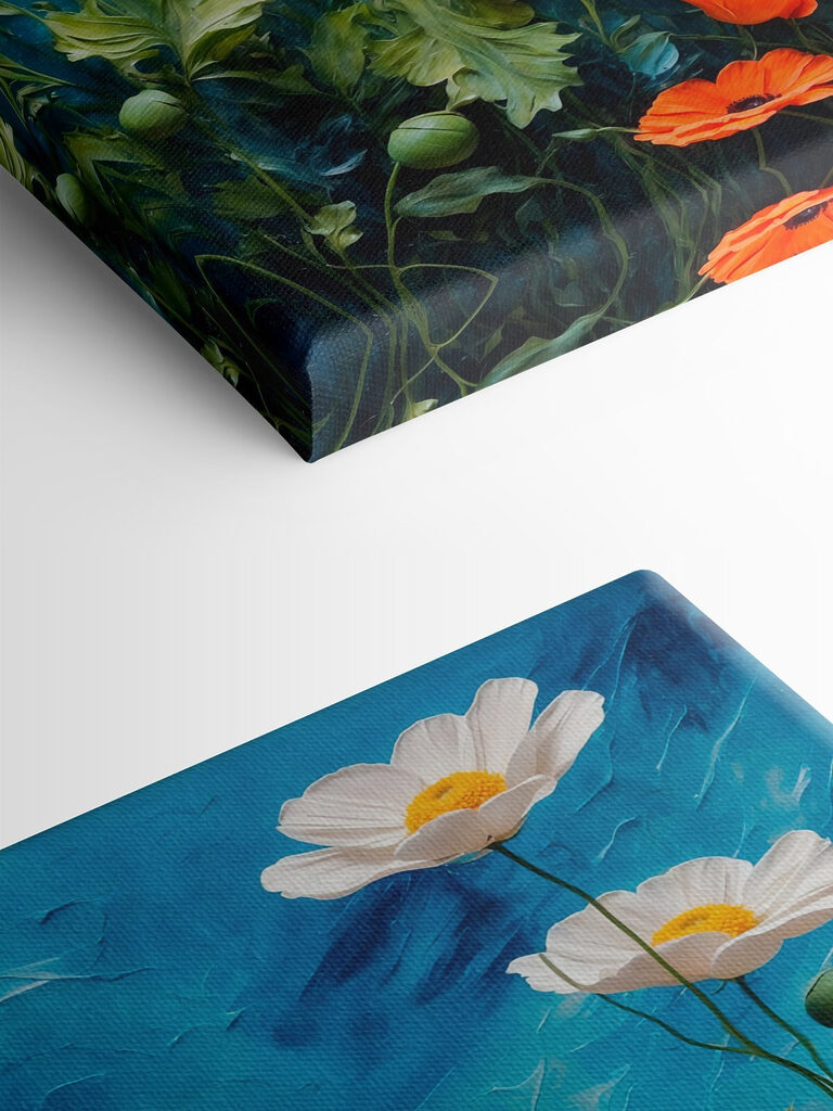 Painting of flowers on a blue background