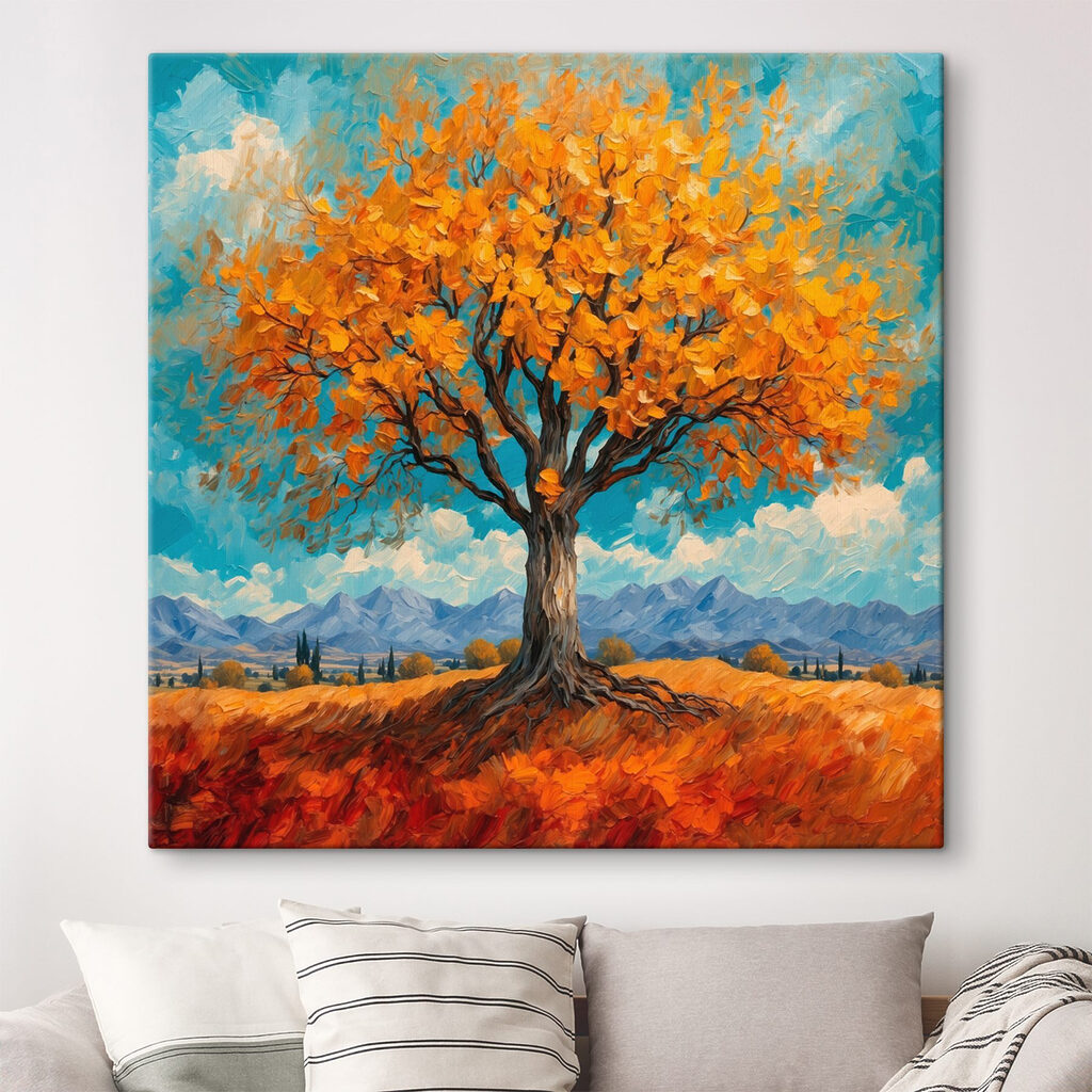 Painting of a tree with yellow leaves Painting of a tree with yellow leaves