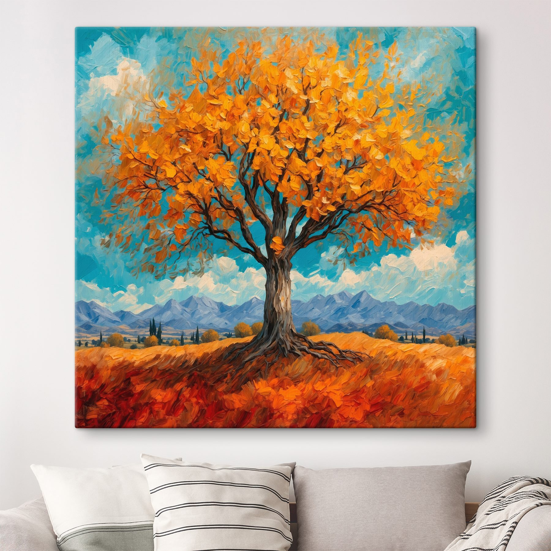 Painting of a tree with yellow leaves Painting of a tree with yellow leaves
