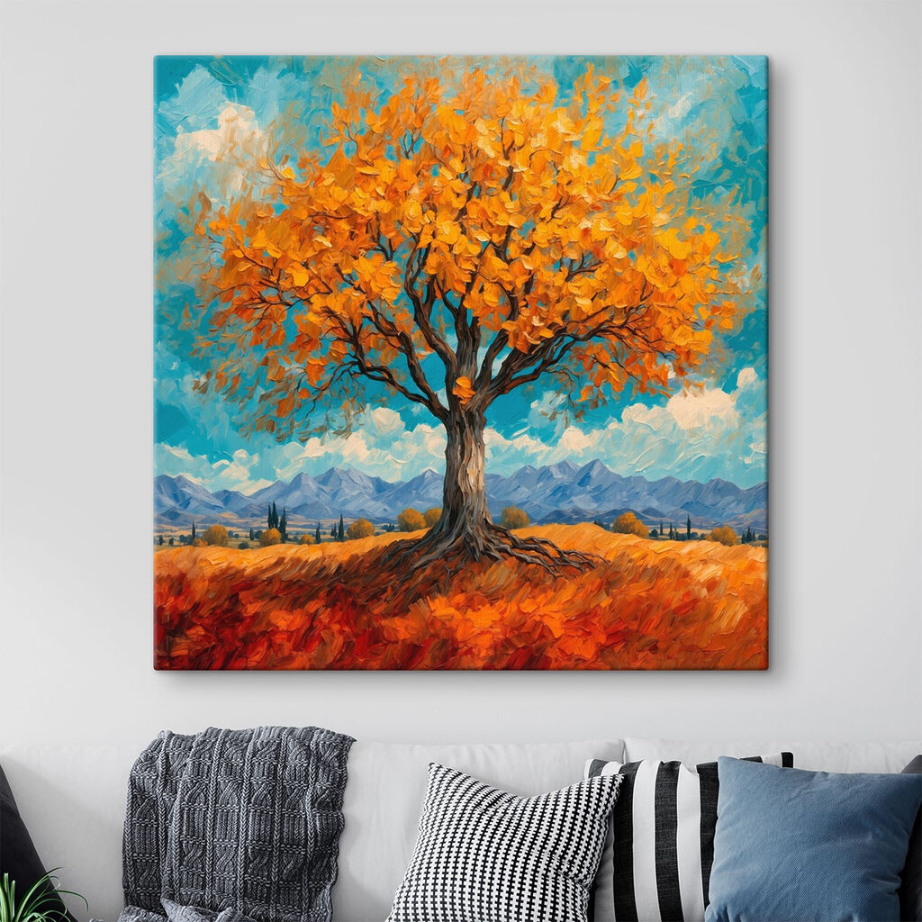 Painting of a tree with yellow leaves Painting of a tree with yellow leaves