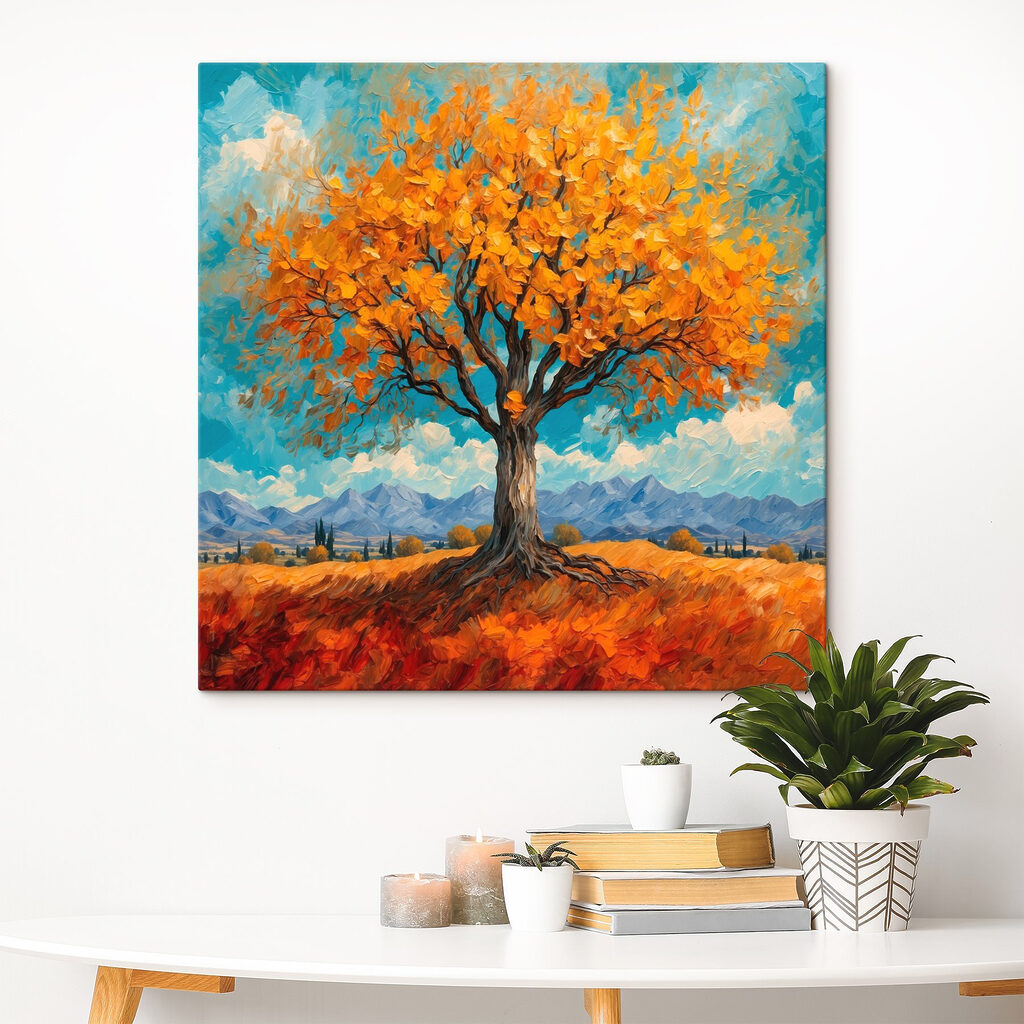Painting of a tree with yellow leaves Painting of a tree with yellow leaves