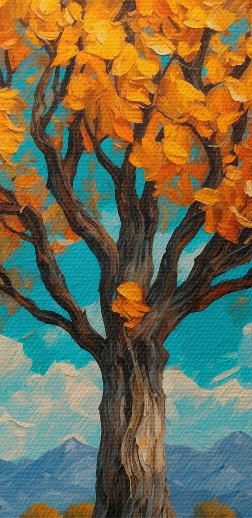 Painting of a tree with yellow leaves Painting of a tree with yellow leaves
