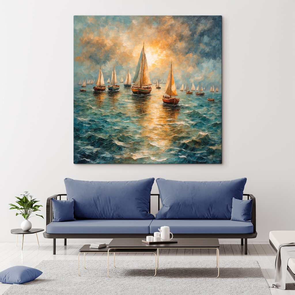 Painting of boats on the water