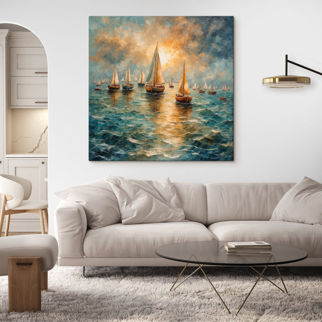 Painting of boats on the water