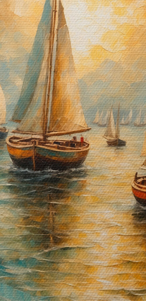 Painting of boats on the water