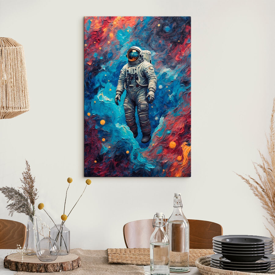 Astronaut vo vesmíre s farebným pozadím