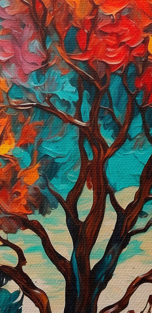 Painting of a tree with colorful leaves Painting of a tree with colorful leaves