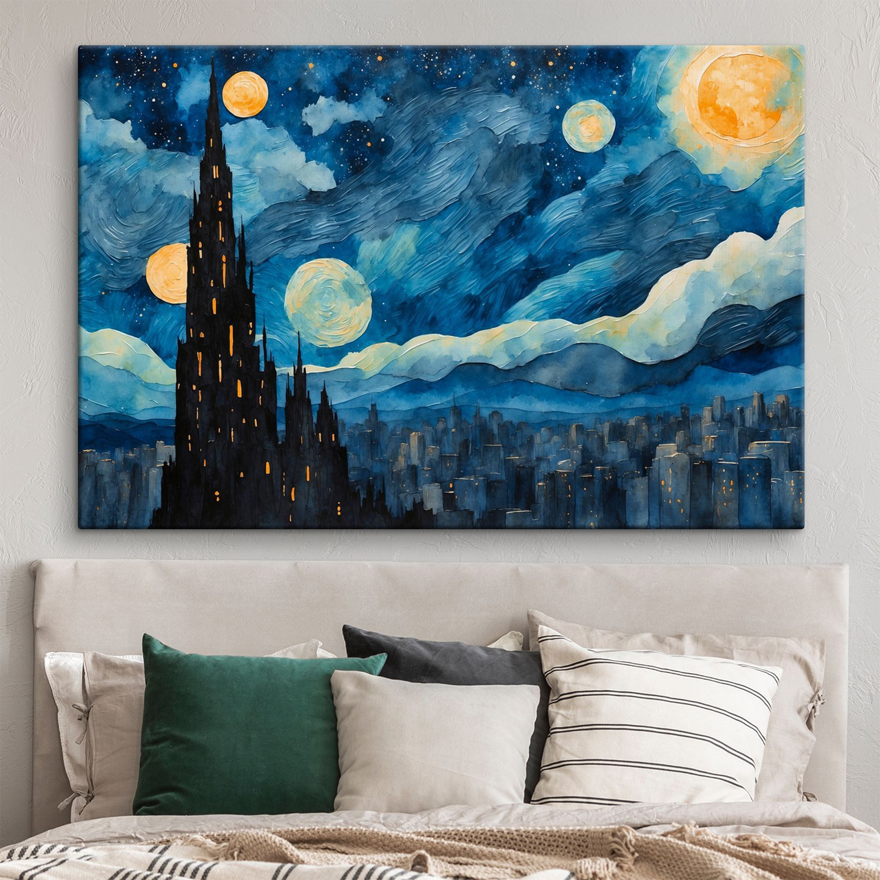 Watercolor of a city at night