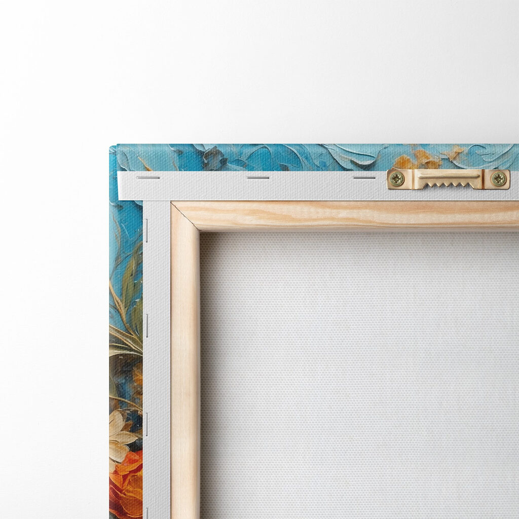 Painting of flowers on a blue surface