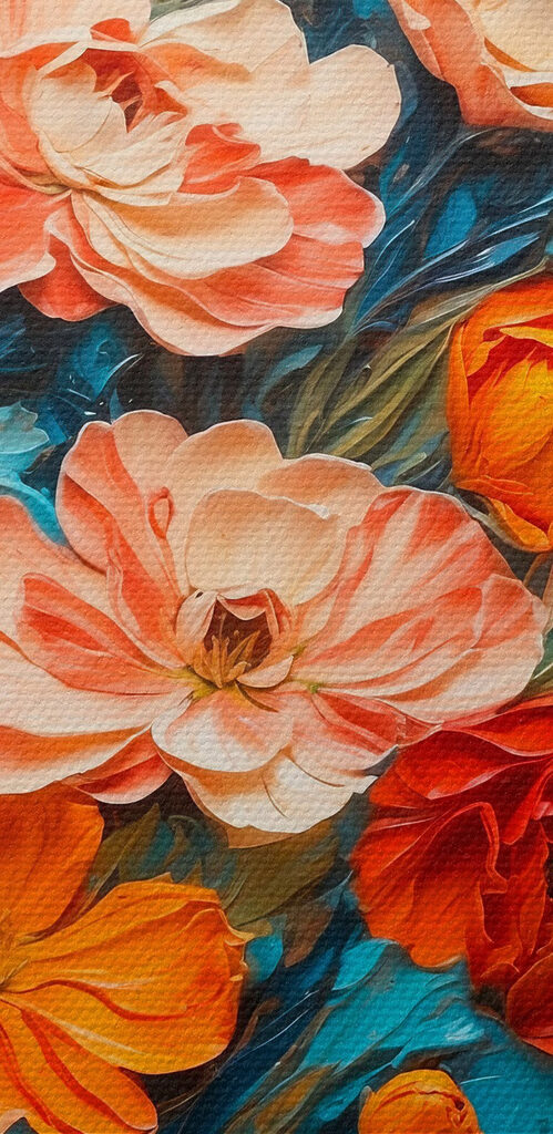 Painting of flowers on a blue surface