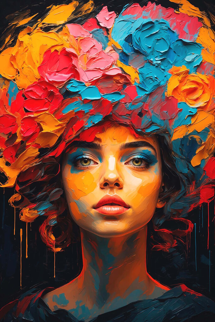 Woman with colorful flowers on her head