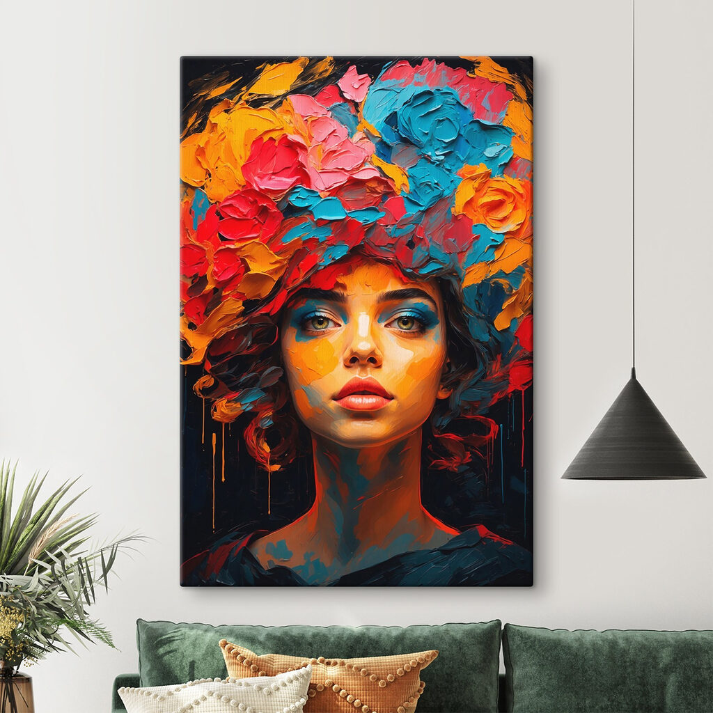 Woman with colorful flowers on her head