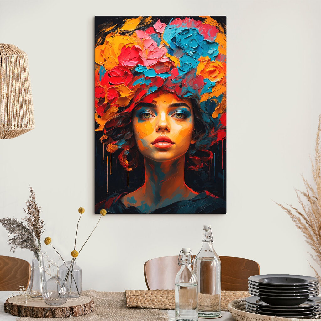 Woman with colorful flowers on her head
