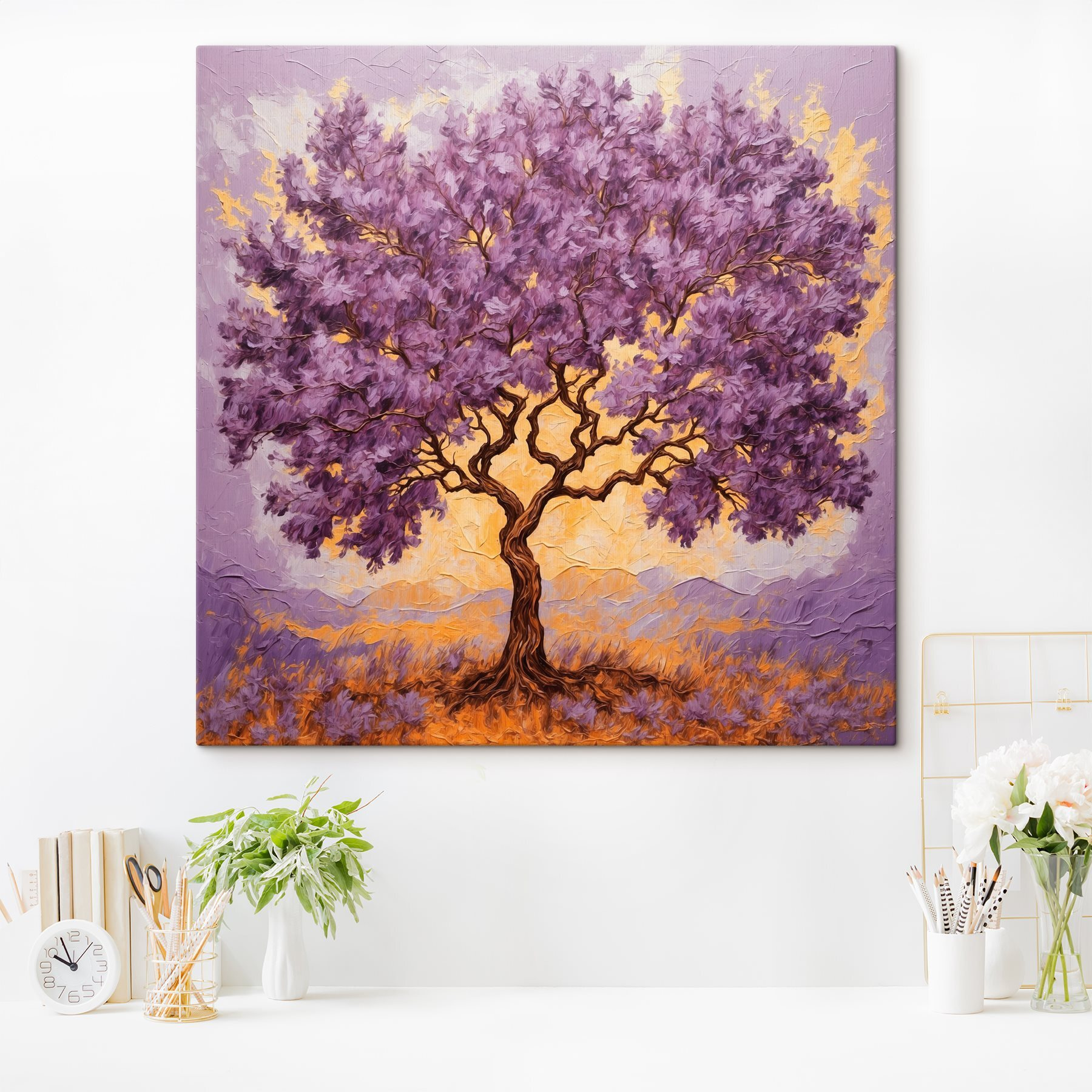 Painting of a tree with purple leaves