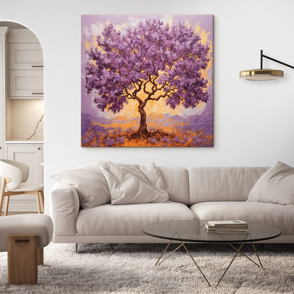 Painting of a tree with purple leaves