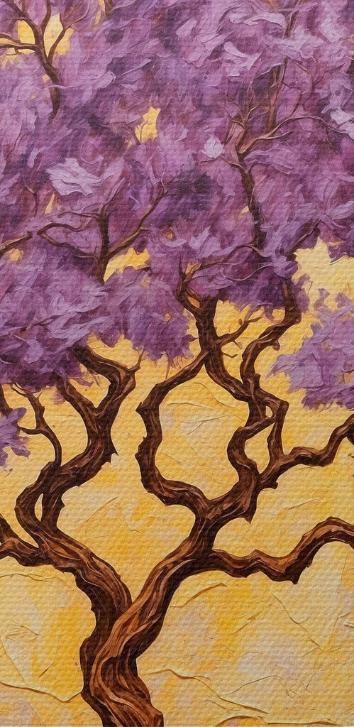 Painting of a tree with purple leaves