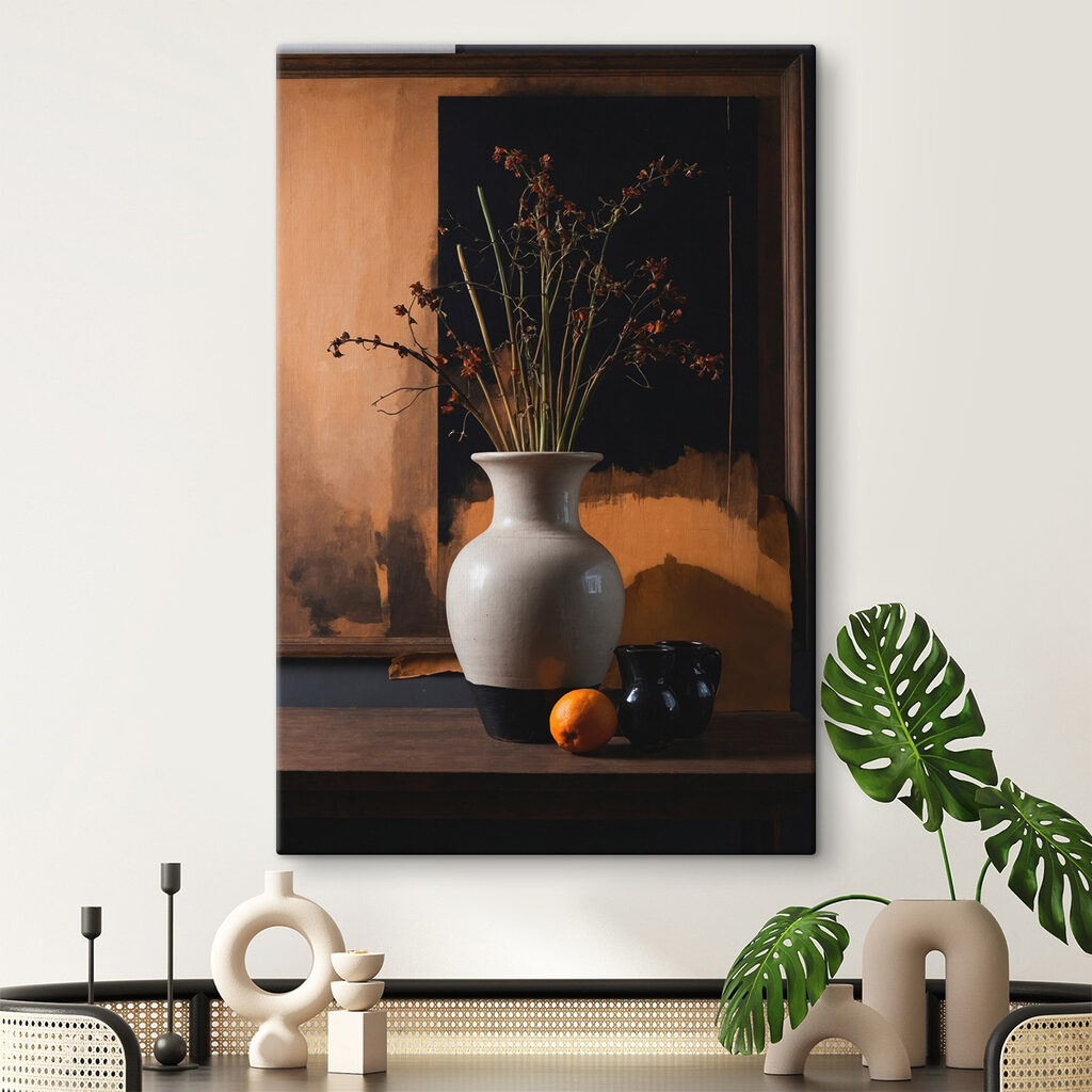 Vase with dried flowers and oranges Vase with dried flowers and oranges