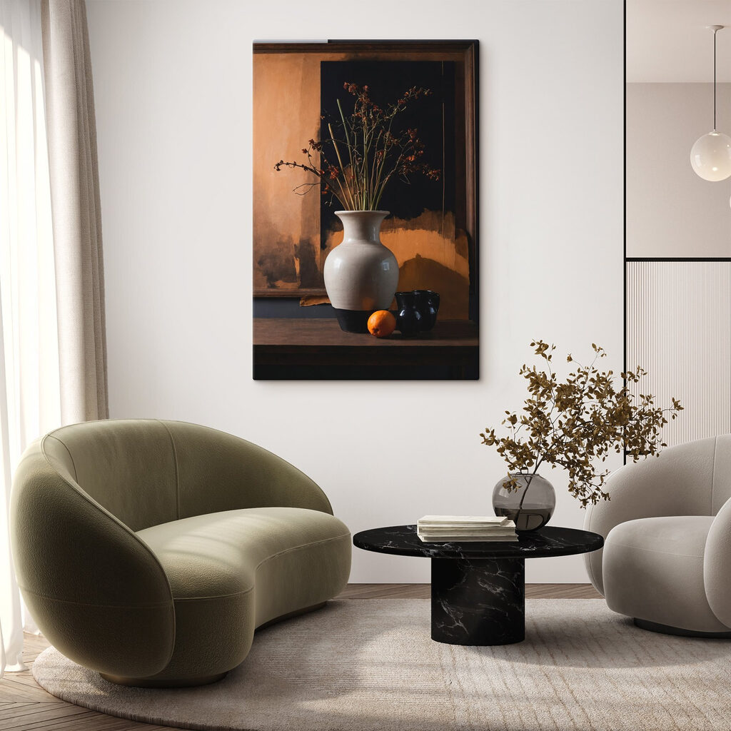 Vase with dried flowers and oranges Vase with dried flowers and oranges