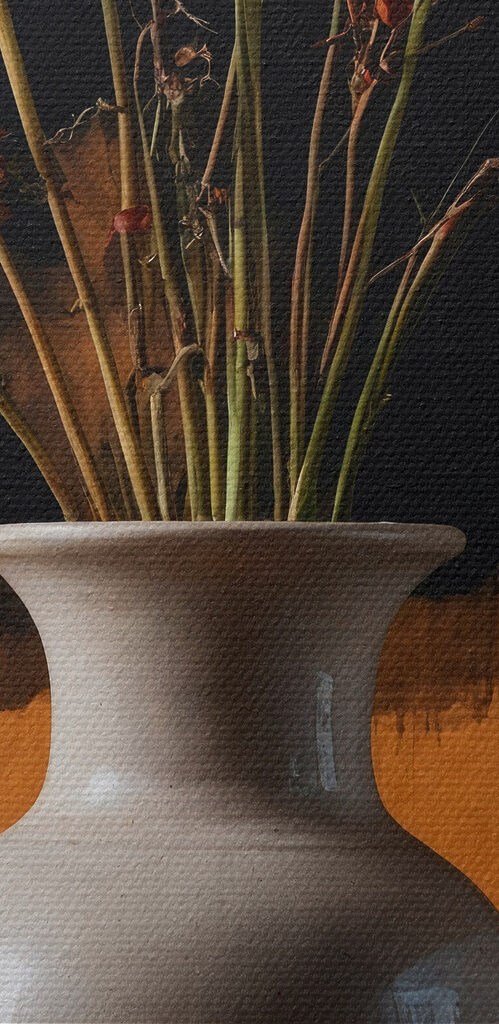 Vase with dried flowers and oranges Vase with dried flowers and oranges